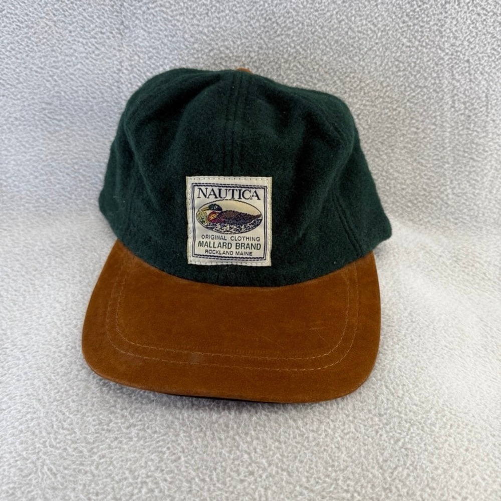 Vintage Nautica Hat Mens OS Green Mallard Brand Vintage Outdoors Wool Maine 90s